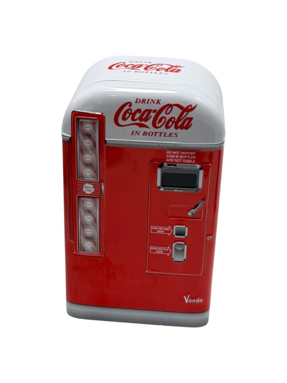 Coca-Cola Vending Machine Vendo Storage Tin Red White 7 inch Tall circa 2000